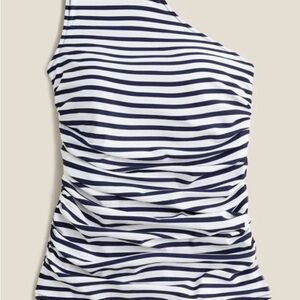 J Crew Ruched One-Shoulder Swimsuit Navy and White